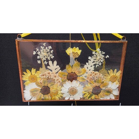 Vintage Double Glass Framed Pressed Flowers with Yellow Ribbon - Picture 3 of 6